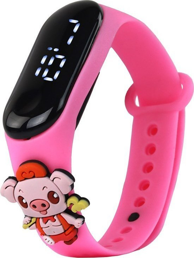 Orë digjitale për kalamaj Pink Piggy, me ekran me prekje, rrip i rregullueshëm, rozë