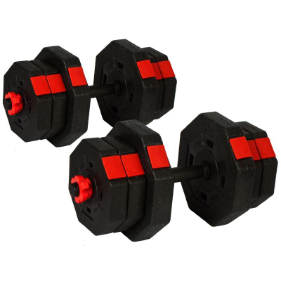 Set hantelash EB Fit 1033419, 2 x 10 kg, i rregullueshëm, i zi me të kuqe