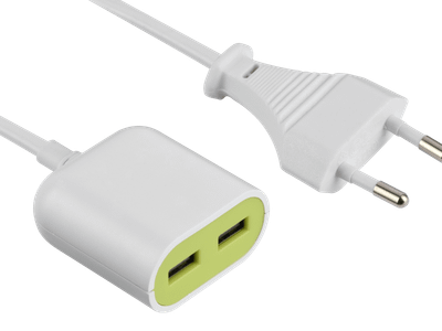 Zgjatës USB Gummy-line GL, 2x USB, 2.4A, 1.5m, i bardhë me jeshile
