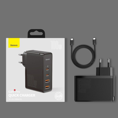 Karikues Baseus GaN2 Pro 2x USB-A 2x USB-C 3 A (BSU2726BLK), 100 W, i zi
