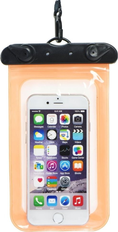 Xhep plastike universale kundra ujit për telefon, mbyllje plastike dyshe, xham 80x145 mm, portokalli