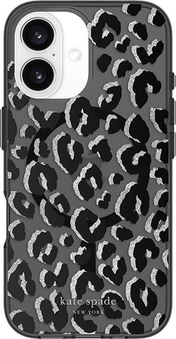 Mbrojtëse telefoni Kate Spade New York Black City Leopard MagSafe, për iPhone 16, e zezë me leopard