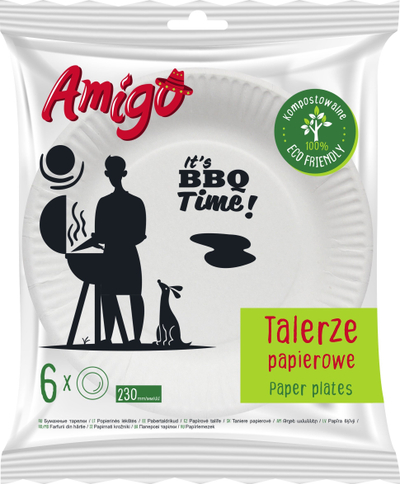 Pjata letre Amigo BBQ, 23 cm, miqësore me mjedisin, 6 copë