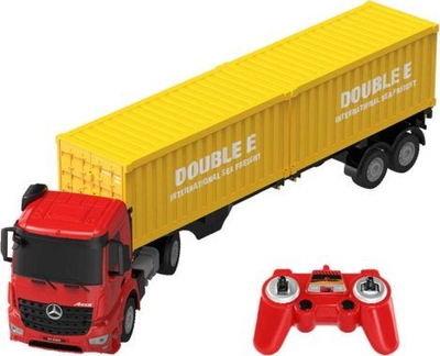 Kamion me telekomandë Double Eagle Mercedes-Benz Arocs E664-003, shkallë 1:26, i kuq me të verdhë
