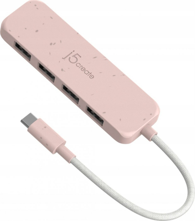 USB HUB j5create JCH341ER, USB C në 4x USB A, 10 Gbps, rozë