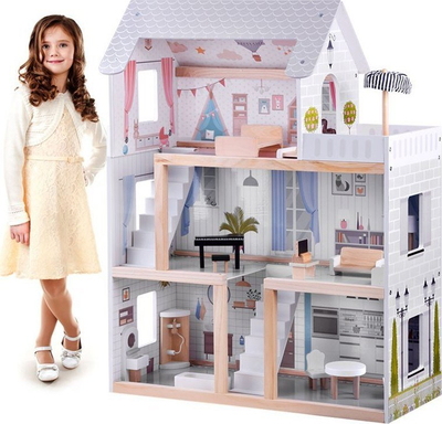 Shtëpi druri për kukulla Wooden Dollhouse ZA4131, 3 kate, me drita LED, shumëngjyrëshe
