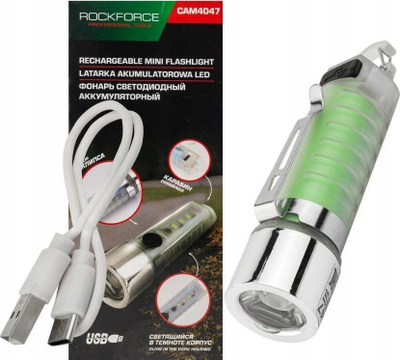 Dritë dore Rockforce Rechargeable Mini LED Flashlight 6in1, 100 lm, 500 mAh, USB C, e zezë