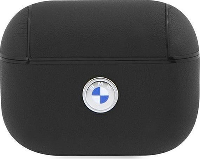 Mbulesë BMW BMAP2SSLBK për Apple AirPods Pro 2, lëkurë e vërtetë, logo argjendi, e zezë