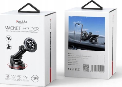 Mbajtëse magnetike për makinë Yesido C158, MagSafe, set 2 në 1, e zezë