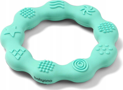Unazë për dhëmbëzë BabyOno Silicone Teether Ring, silikon, pa BPA, blu