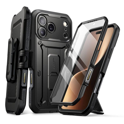 Mbulesë telefoni SUPCASE Unicorn Beetle Pro për iPhone 17 Pro, mbrojtje e plotë, me xham mbrojtës, e zezë