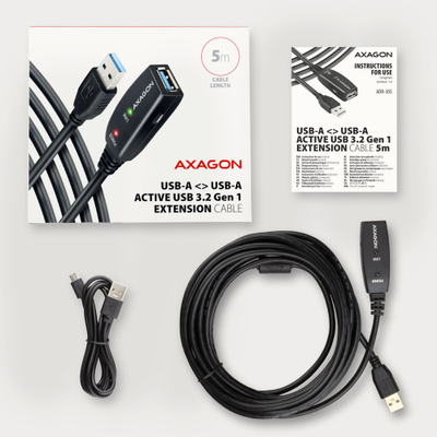 Kabllo USB Axagon ADR-305, USB-A në USB-A, 5 m, e zezë