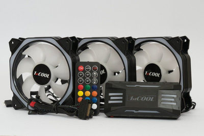 Set ventilatorësh PC 1stCOOL AURA EVO 4 ARGB, 3x 120mm, me kontrollor dhe telekomandë, i zi