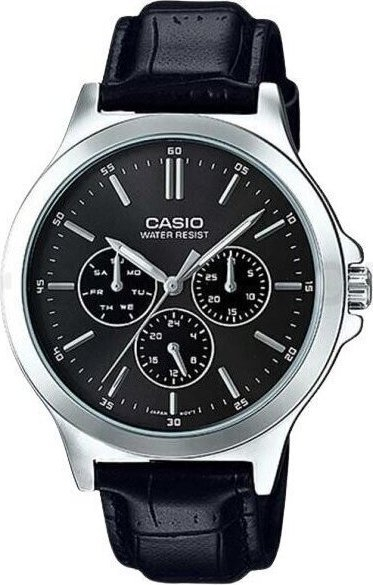 Orë dore Casio LTP-V300L-1A, për femra, lëkurë, e zezë