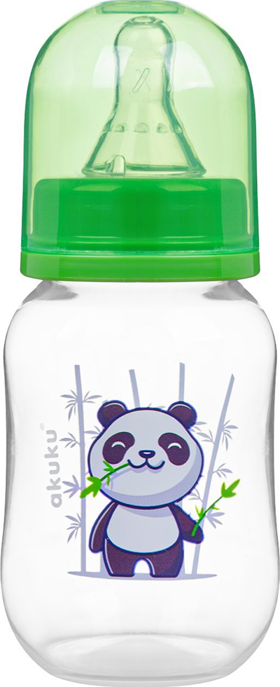 Biberon Akuku Baby Bottle Green Panda, 125ml, silikoni anti kolik, jeshile