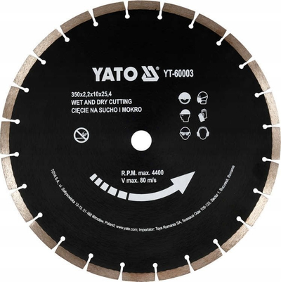 Disk diamant prerës YATO 350mm, 24 dhëmbë, për beton edhe gur, gri