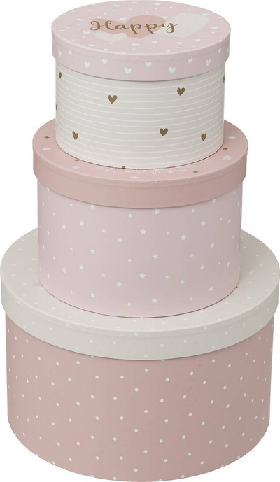 Kuti lodrash Thalie Round Toy Boxes, set 3 copë, karton, rozë