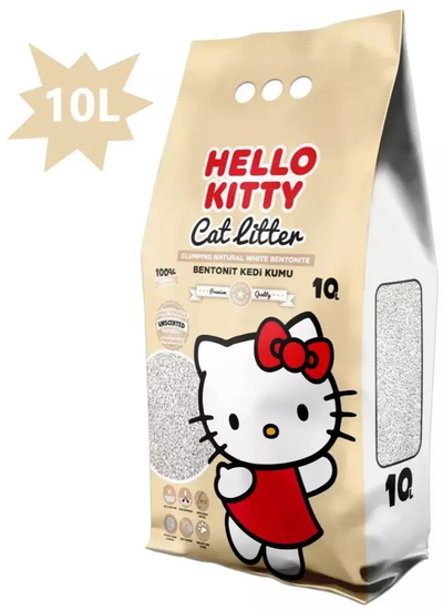 Хигиенски песок за мачки Hello Kitty Бентонит, 10L, без мирис, природно бел