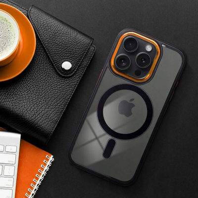 Mbulesë telefoni OEM Color Edge Mag Cover për iPhone 14, MagSafe, transparente, e zezë ari