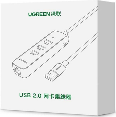 Zgjerues HUB USB Ugreen 1x RJ-45 + 3x USB-A 2.0 (6957303829842), i zi