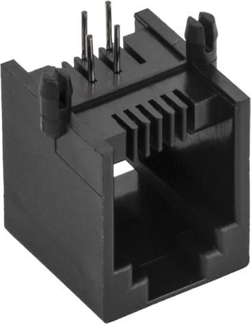 Prizë telefonike PCB 6P4C, konektor vertikal, e zezë