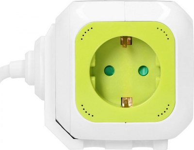 Prizë zgjatëse kube Goobay Cube, 4x Schuko, 2x USB, 1.4m, lime