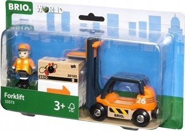 Lodër karrocë ngritëse BRIO World 33573, me figurë punëtori, për kalamaj 3+, portokalli