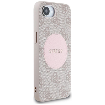 Заштитен капак Guess 4G Circle Classic Logo MagSafe за iPhone 16e, TPU PC, розова