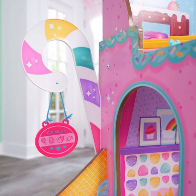 Shpi kukullash KidKraft Candy Castle, dru, 120cm, 28 aksesorë, shumëngjyrëshe