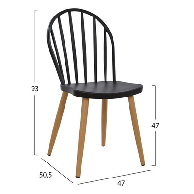 Set tavolinë 5-pjesësh 110×70×76 cm Sonama këmbë të zeza & karrige PP e zezë (HM11010), zezë