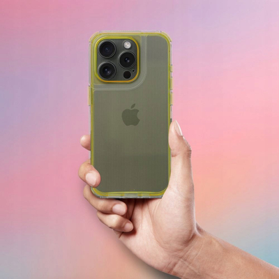 Mbrojtëse telefoni Matrix Clear për iPhone 14, transparente me një lloj nuance të verdhë