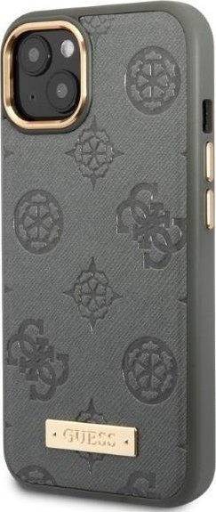 Mbulesë telefoni Guess Peony Logo Plate GUHMP13MSAPSTG, për iPhone 13 6.1", MagSafe, gri