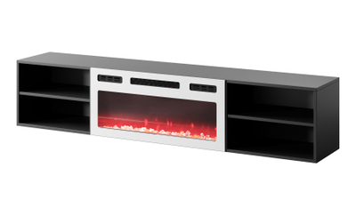 Komoda TV Cama Meble Polo, 180x33x39 cm, me oxhak elektrik, e zezë me të bardhë