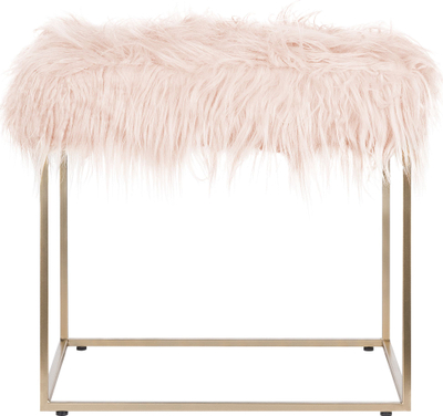Tabure me gëzof MANHATTAN, këmbë metalike ngjyrë ari, faux fur, rozë e çelët