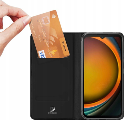 Kapak telefoni Dux Ducis Skin Pro për Samsung Galaxy XCover 7, me kapak palosje dhe xhep kartash, i zi