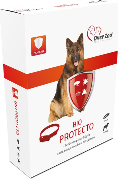 Qafore mbrojtëse për qen të mëdhenj Over Zoo Bio Protecto Plus, 75 cm, kundër parazitëve, e kuqe