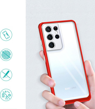 Mbulesë telefoni Hybrid Armor për Samsung Galaxy S21 Ultra 5G, 3 në 1, e tejdukshme, me kornizë të kuqe