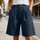 Shorce bermuda xhinsi për gra Piuwrlz, beli i lartë elastik, me xhepa, blu navy, S