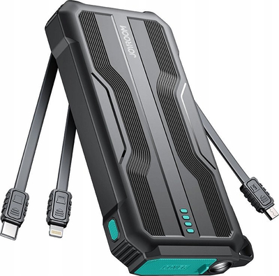 Powerbank Joyroom JR-L016, 10000mAh, me kabllo të futura brenda USB-C, micro USB edhe Lightning, i zi