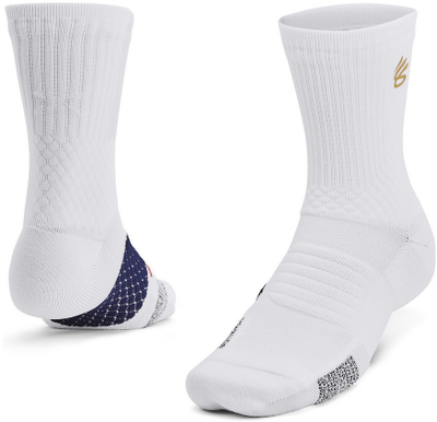 Кошаркарски чорапи Under Armour Curry ArmourDry Playmaker Mid Crew, ArmourDry, бели