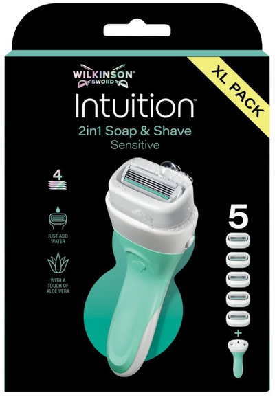 Brisk rroje Wilkinson Sword Intuition Sensitive, 2 në 1 sapun edhe rruajtje, 5 koka ndërrimi, mente