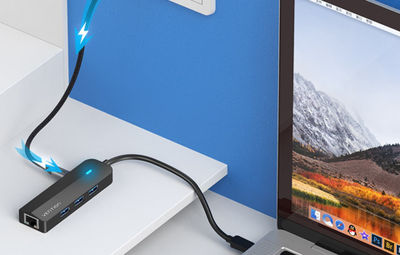 HUB USB-C Vention, 3 porta USB 3.0, RJ45, i zi