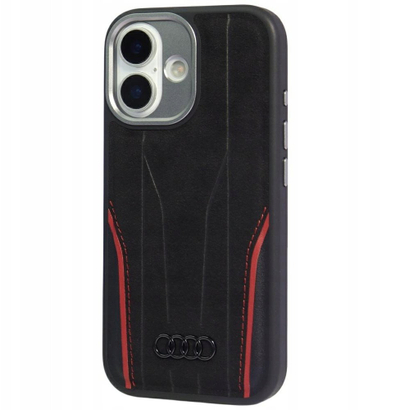 Mbulesë telefoni NoName Audi R8, MagSafe, lëkurë natyrale, e zezë me të kuqe për iPhone 17