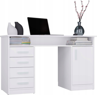 Tavolinë pune Topeshop ADA Desk, 125 cm, 4 sirtarë me dollap me rafte, e bardhë