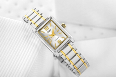 Ore goca Casio LTP-1235SG-7A, Quartz japonez, xham mineral, argjendtë me ari