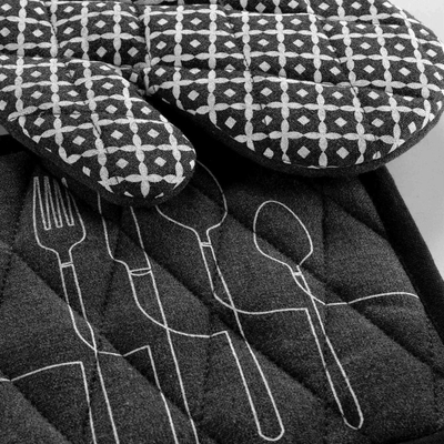 Set dorezë dhe pads kuzhine Douceur d'intérieur Cuisiline, pambuk ekologjik, gri e errët