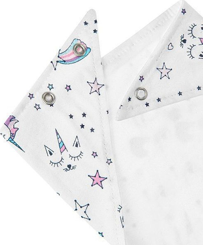 Shall bib për kalamaj Akuku Unicorn Scarf, pambuk 100%, me kapëse, i bardhë me njëbrirësh