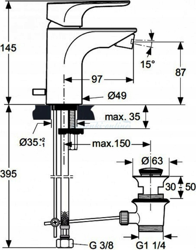 Bateri bide Ideal Standard Strada A5845AA, me një levë, kromo