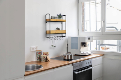 Raft muri Home24 Loft I, stil industrial, dru e hekur, kafe