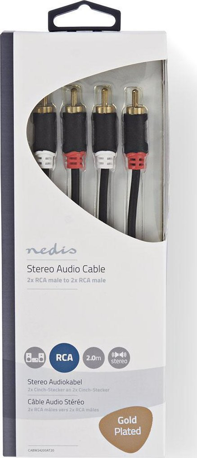 Стерео аудио кабел Nedis, 2x RCA машки на 2x RCA машки, 2m, антрацит
